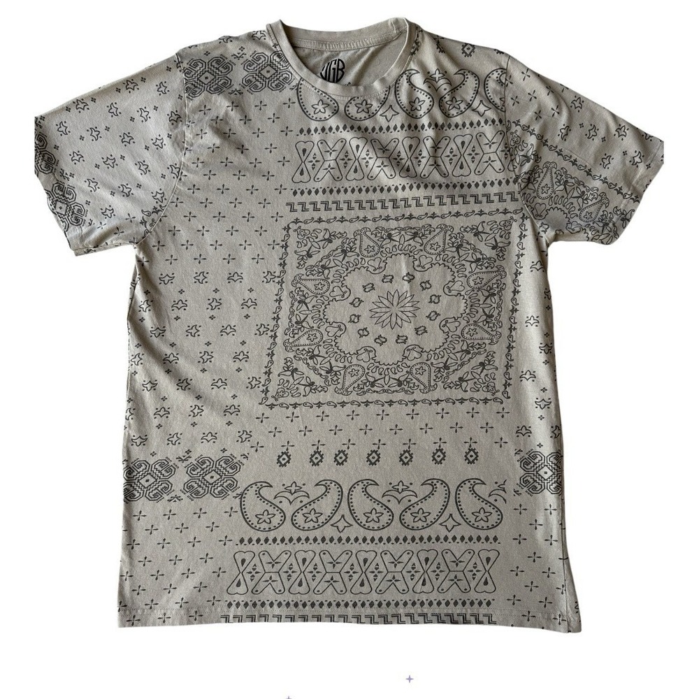 Vintage Genes Black Graphic T-Shirt Bohemian Paisley Print Man's L 100%‎ Cotton